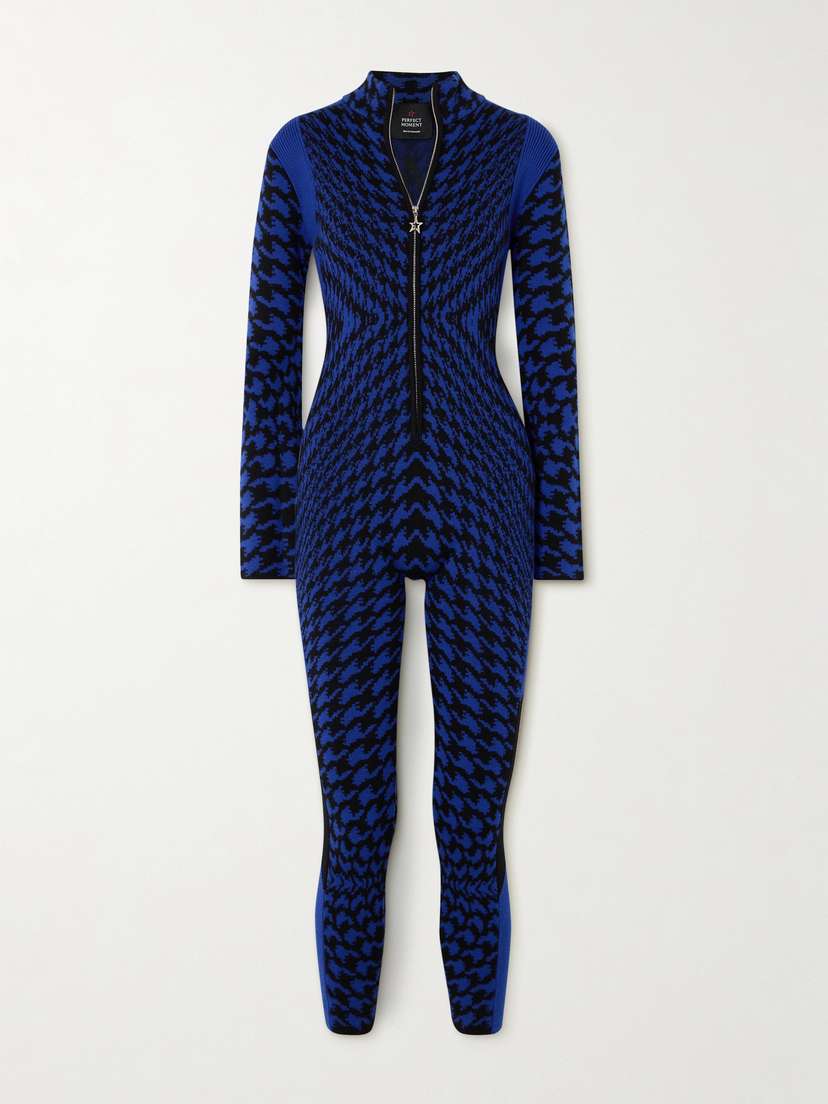 Perfect Moment + Johnnie Walker Bella Houndstooth Intarsia Merino Wool Ski Jumpsuit