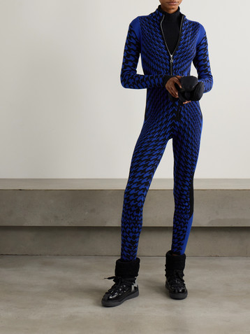 PERFECT MOMENT + Johnnie Walker Bella houndstooth intarsia merino wool ski jumpsuit