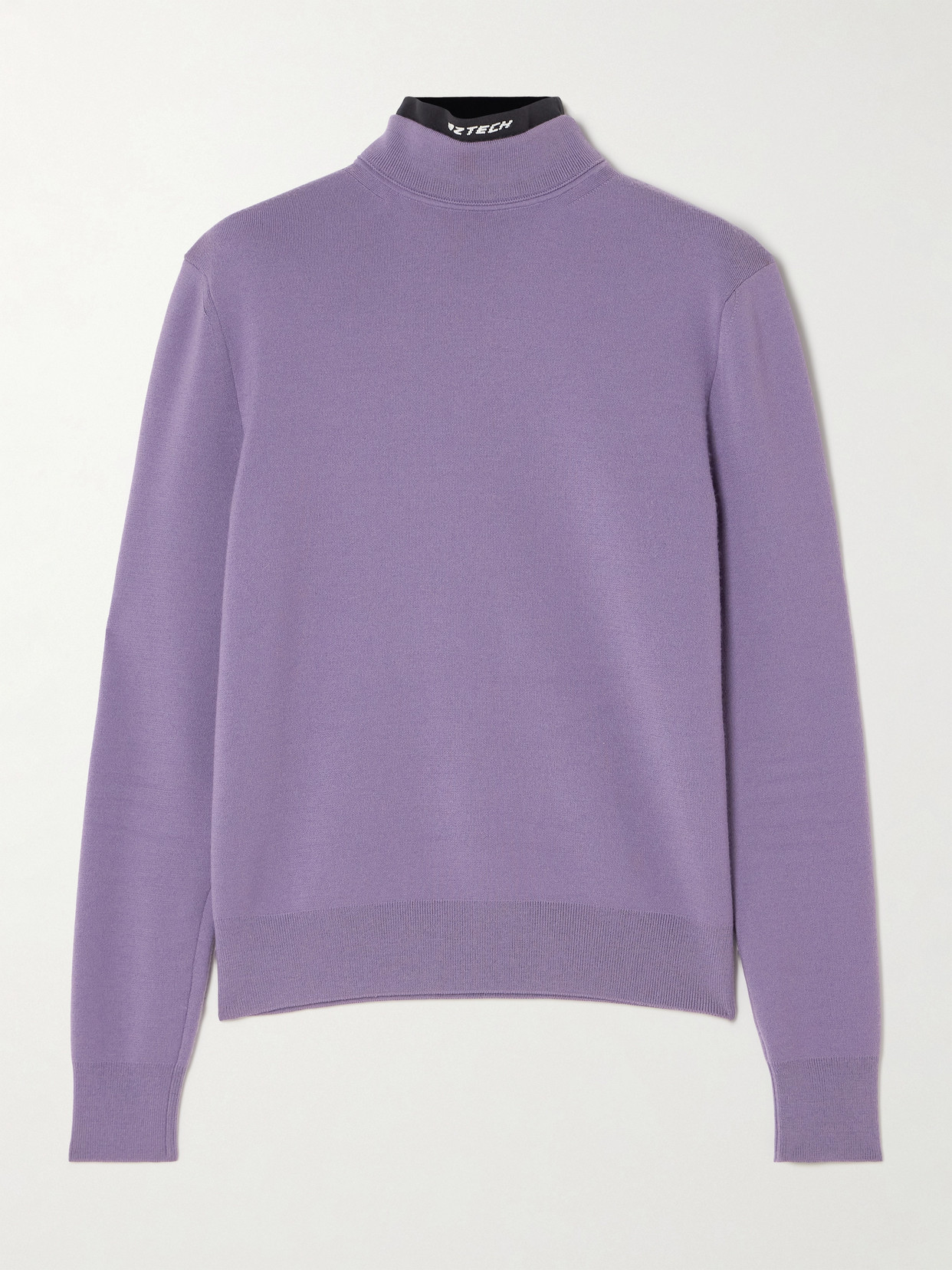Aztech Mountain Etta Layered Jersey-trimmed Wool Turtleneck Sweater In Purple