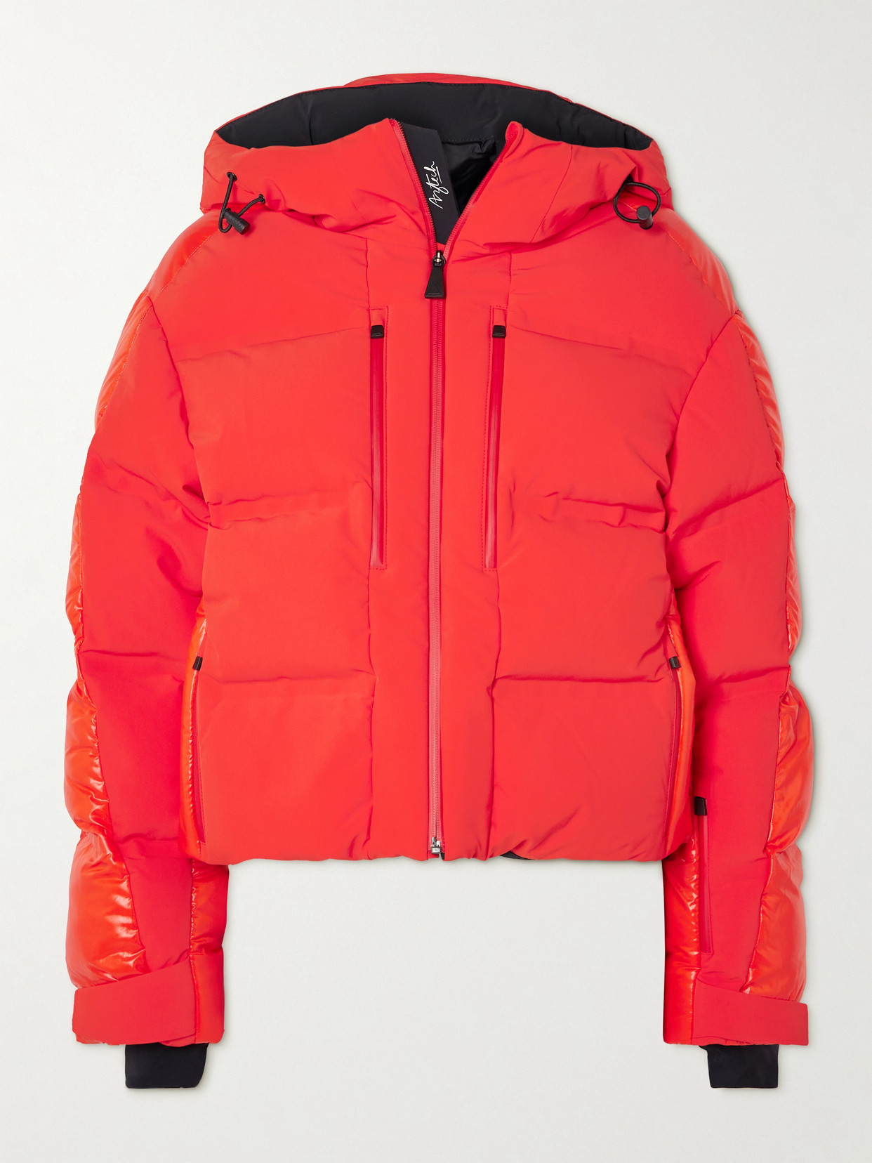 Aztech Mountain Super Nuke Hooded Quilted Paneled Down Ski Jacket In Red