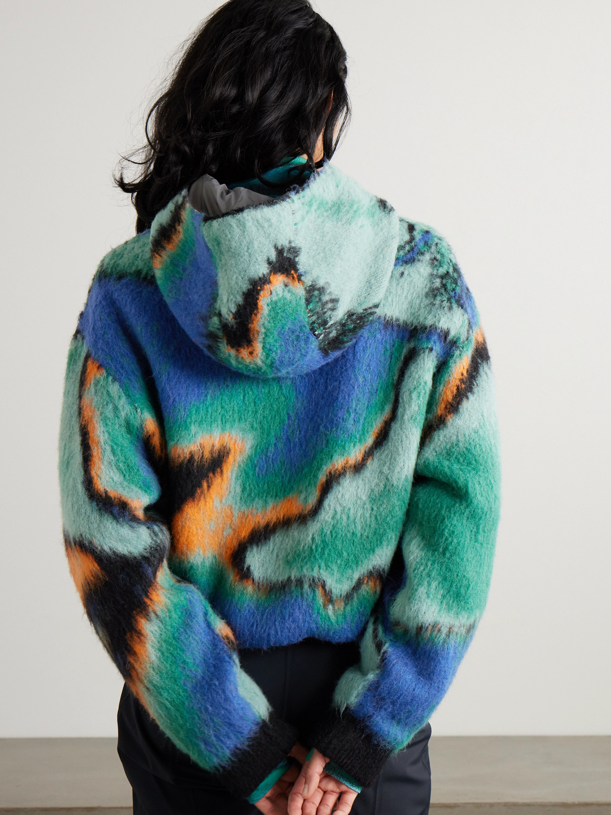Aztech Mountain Off Piste Shell-trimmed Printed Fleece Hoodie In Blue