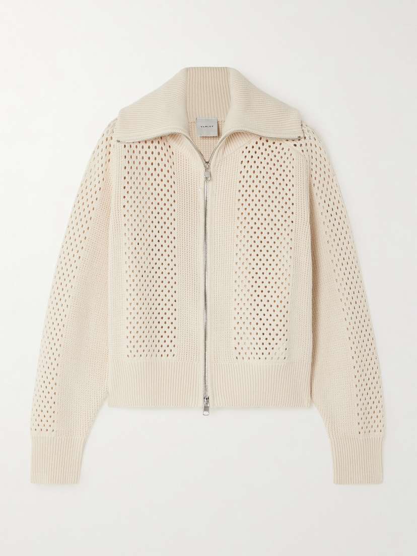 Varley Farina Ribbed Pointelle-knit Cotton Cardigan