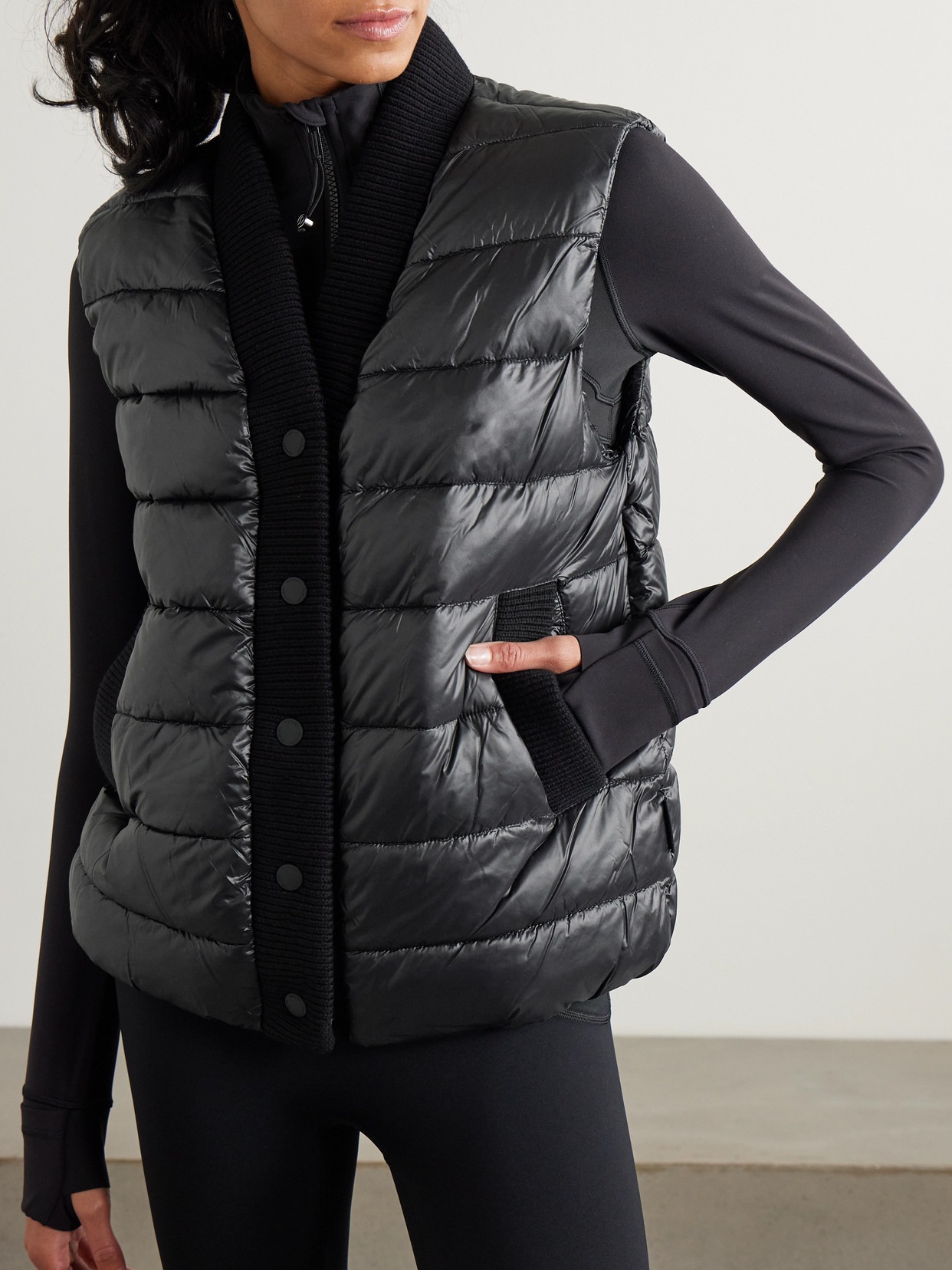 Colwyn Combo Ribbed-Knit Trimmed Quilted Shell Vest