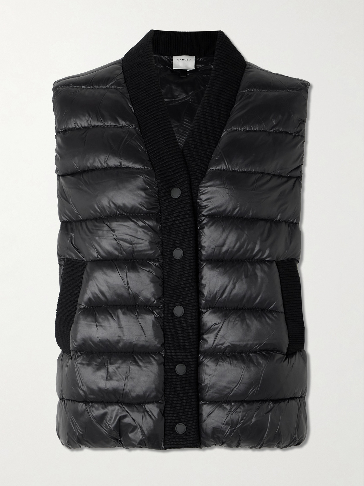 Varley - Colwyn Combo Ribbed-knit Trimmed Quilted Shell Vest - Black