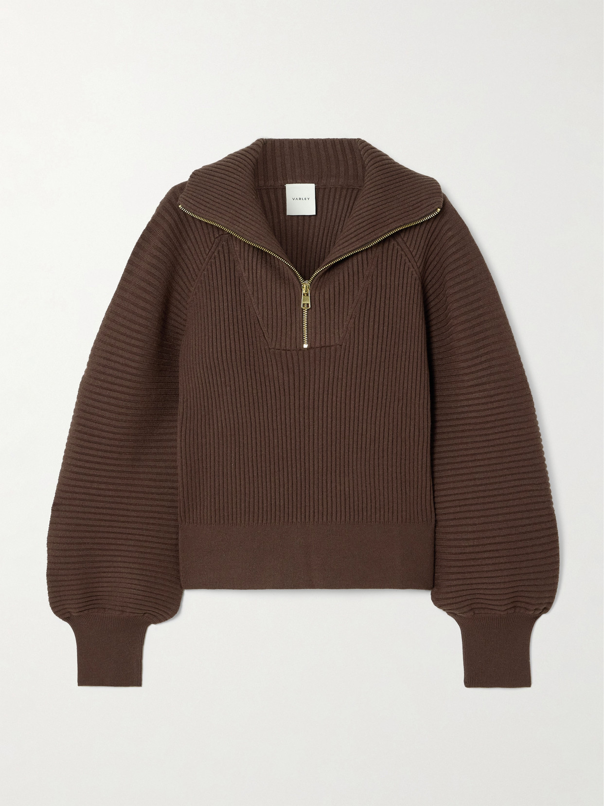 Varley - Reid Ribbed-knit Half-zip Sweater - Brown