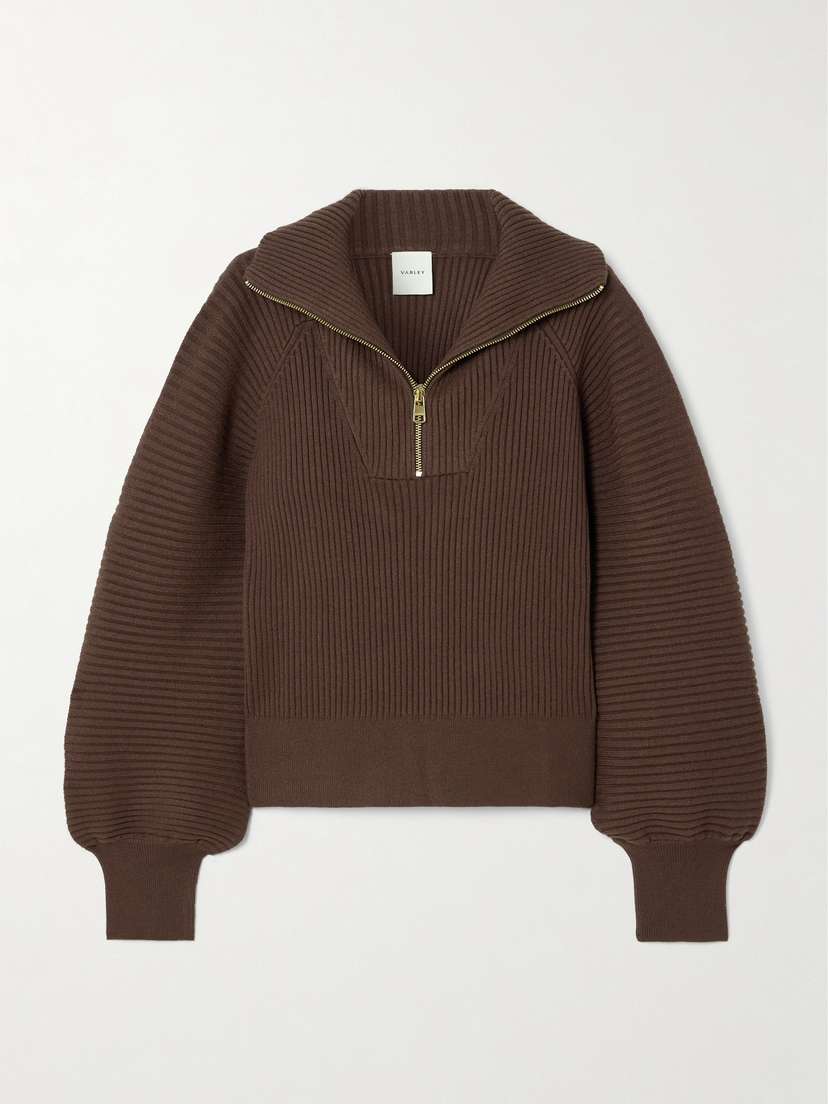 Varley Reid Ribbed-knit Half-zip Sweater