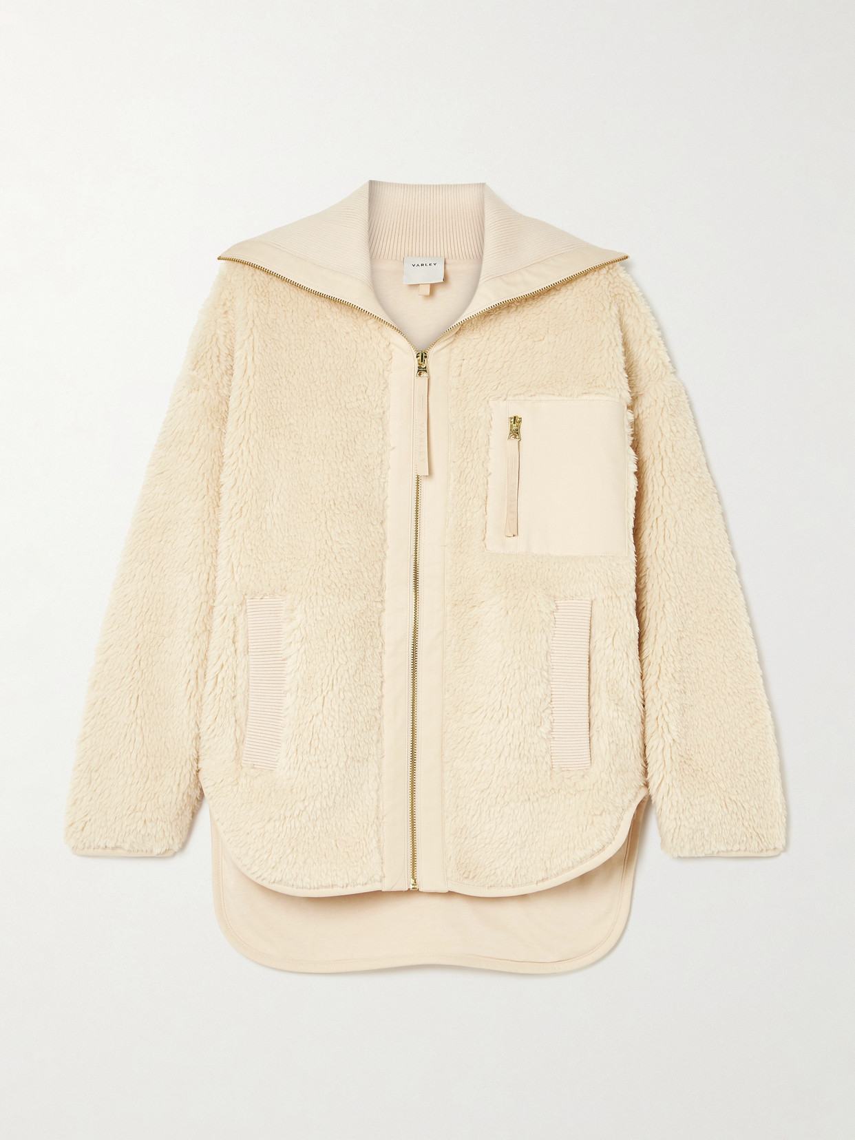 Varley Myla Twill-trimmed Faux Shearling Jacket In Neutrals