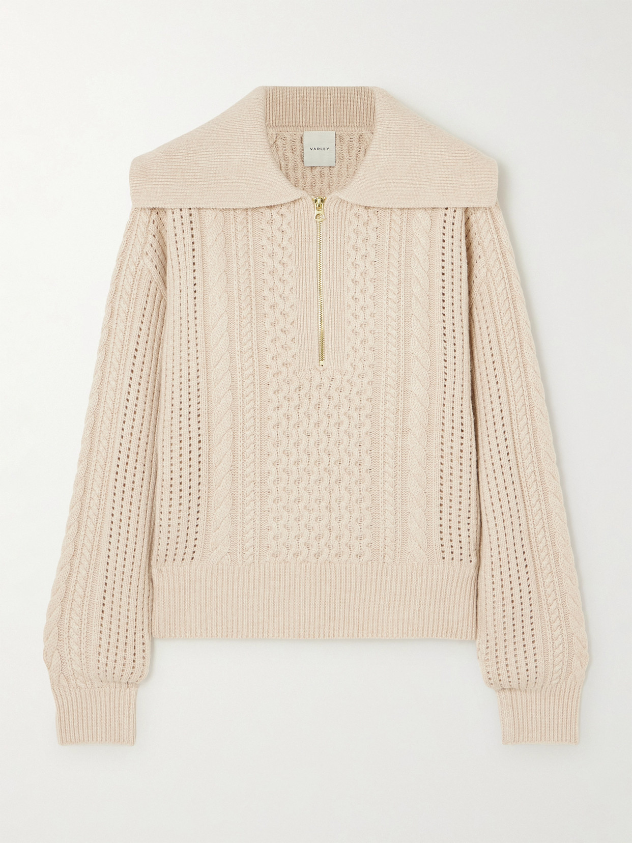 Varley Camello Relaxed Cable Half Zip In Parchment In Cream