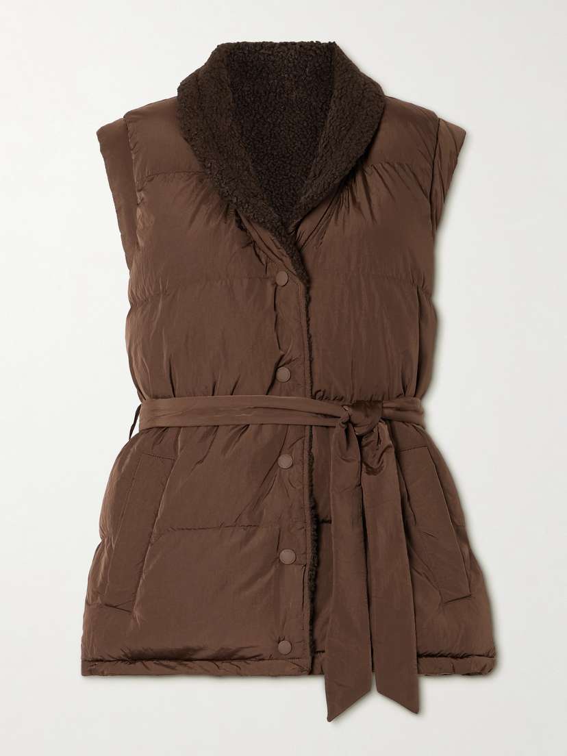 Varley Lanville Belted Reversible Bouclé And Quilted Shell Vest