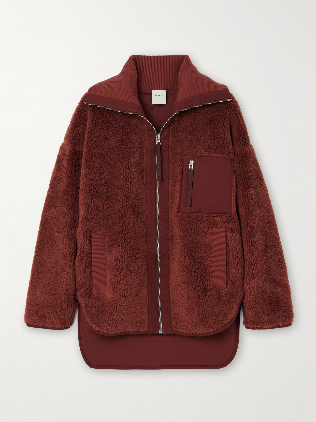 Varley Myla Twill-trimmed Faux Shearling Jacket In Brown