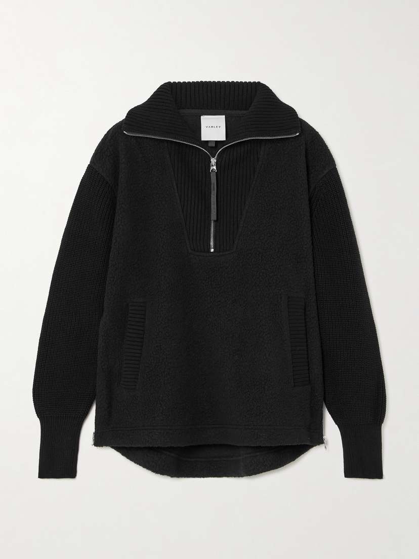 Varley Theresa Ribbed-knit And Fleece Half-zip Sweatshirt