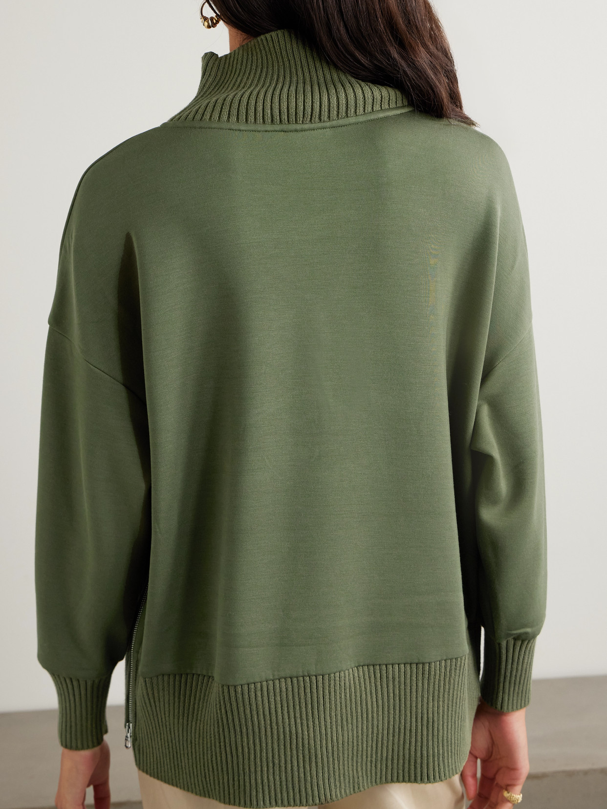 Varley Barker Oversized Zip-detailed Cotton Turtleneck Sweater In Green