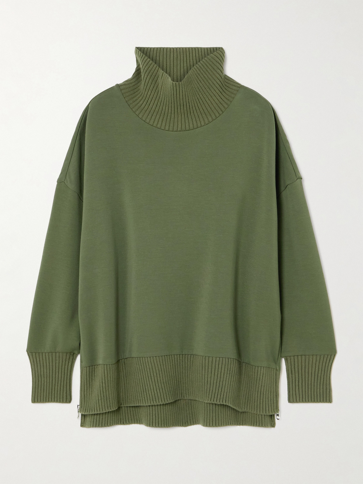 Varley Barker Oversized Zip-detailed Cotton Turtleneck Jumper In Green