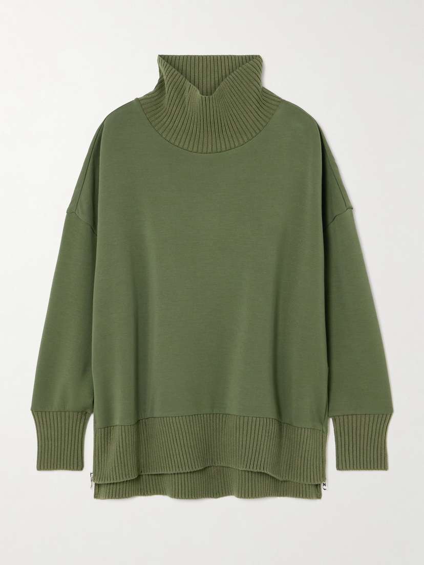 Varley Barker Oversized Zip-detailed Cotton Turtleneck Sweater