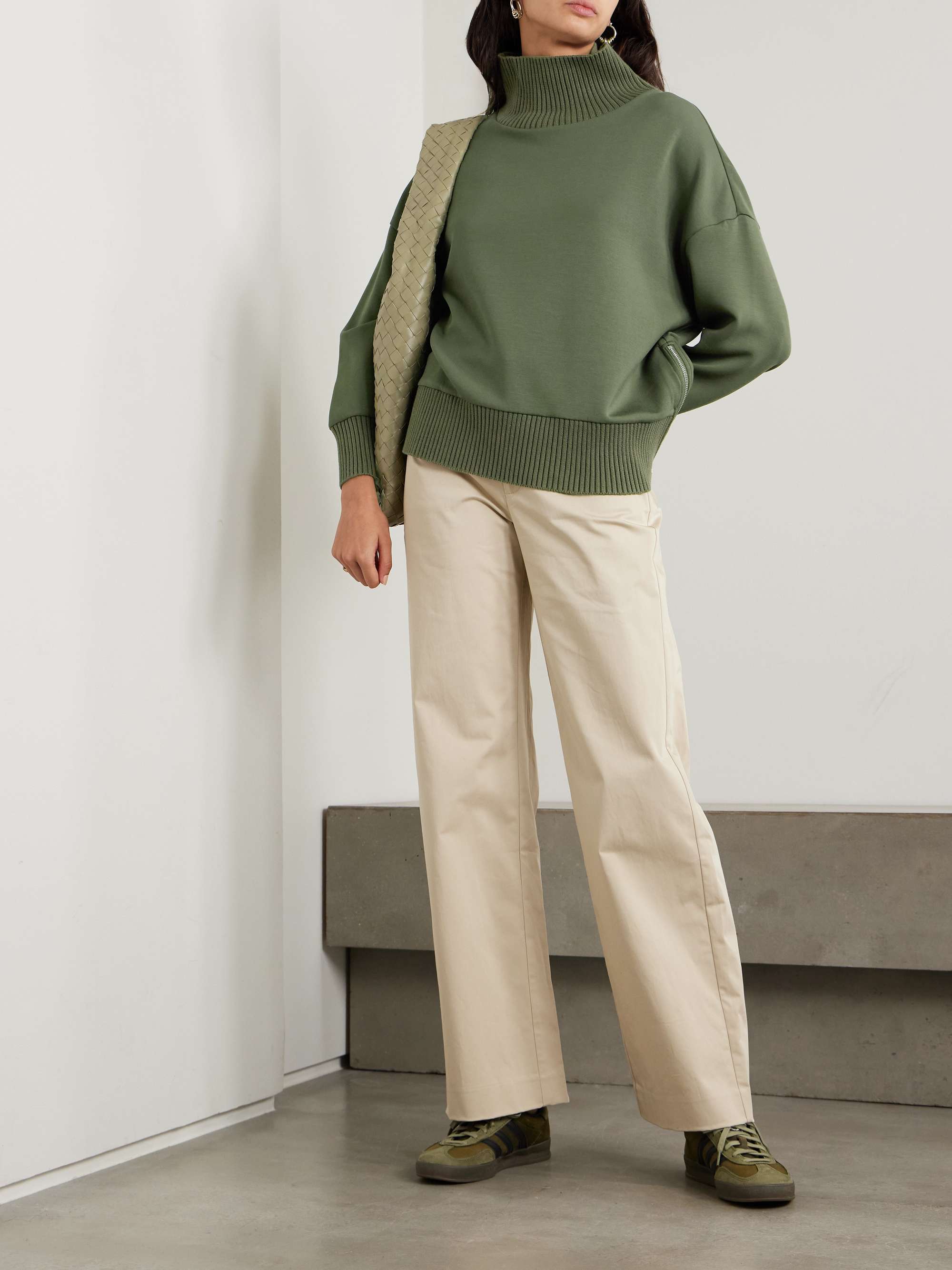 Barker oversized zip detailed cotton turtleneck sweater green x small