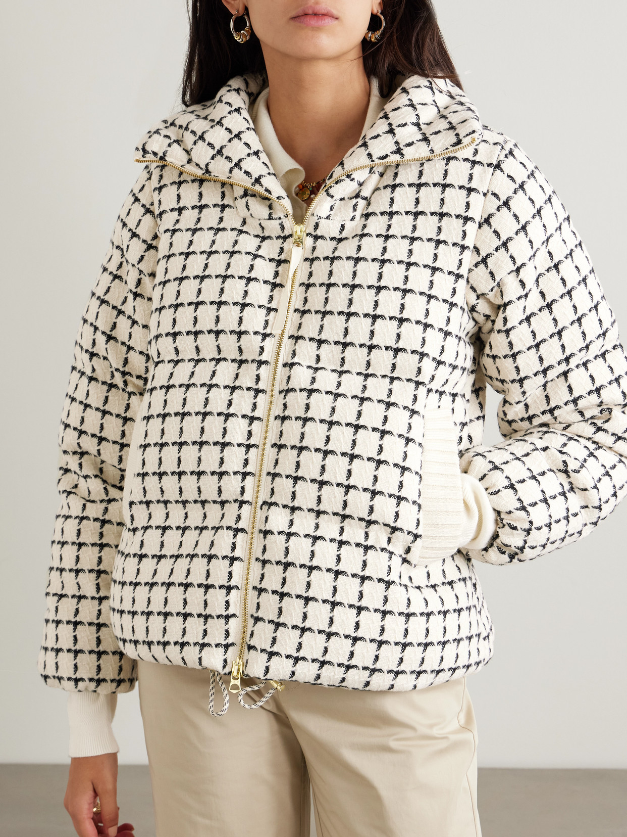 Varley Eugene Check Short Puffer Jacket In White