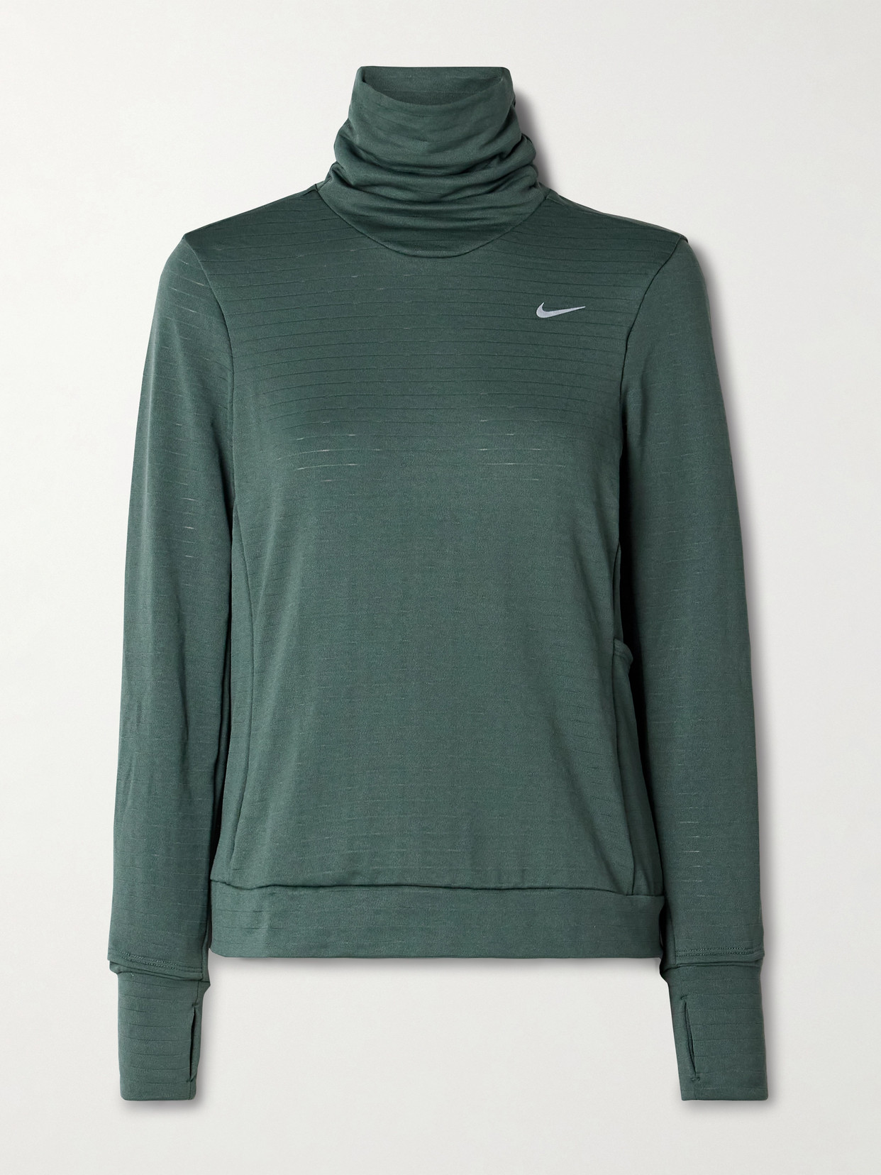 Nike Swift Element Ribbed Therma-fit Turtleneck Top In Green