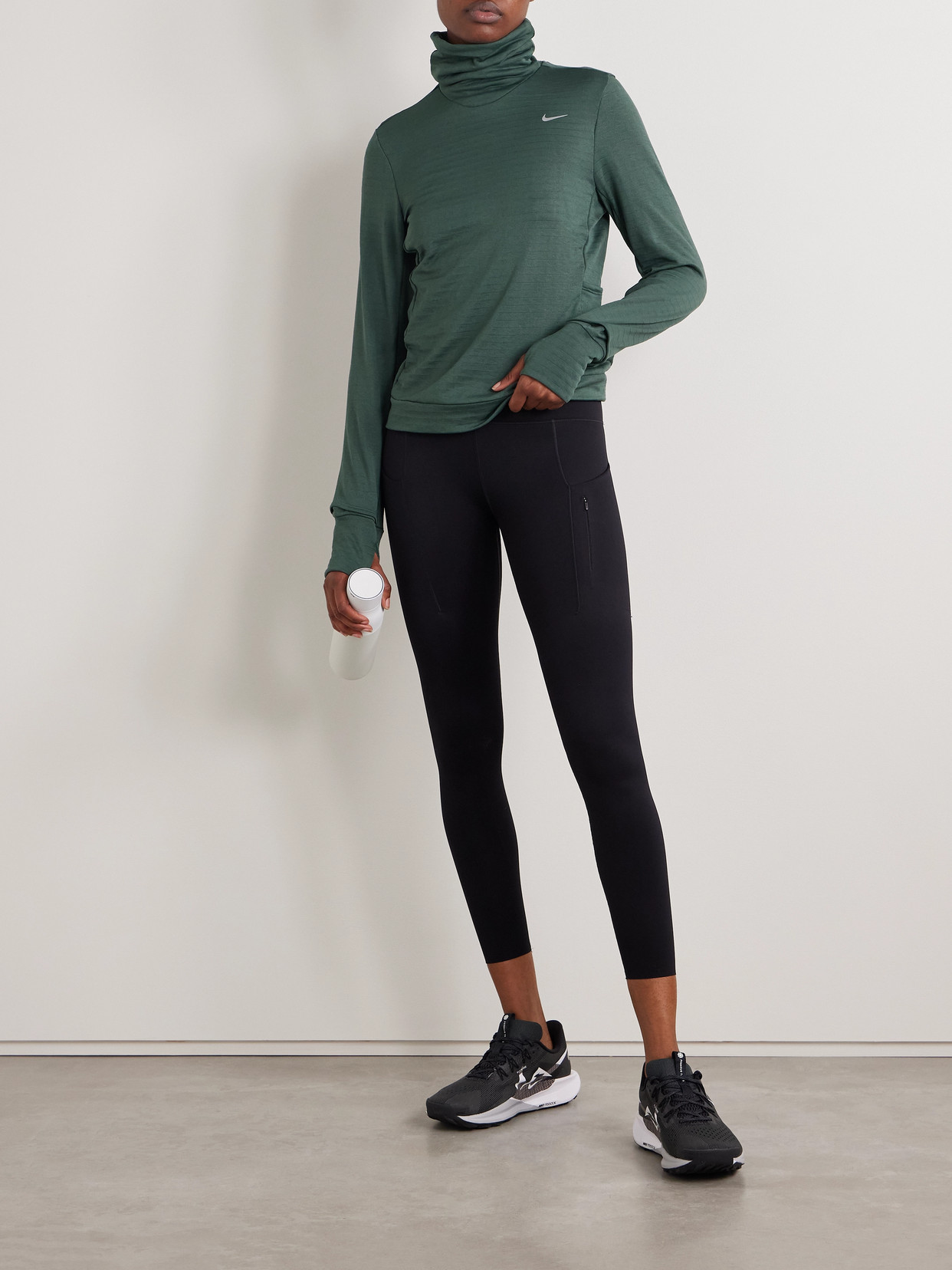 Nike Swift Element Ribbed Therma-fit Turtleneck Top In Green