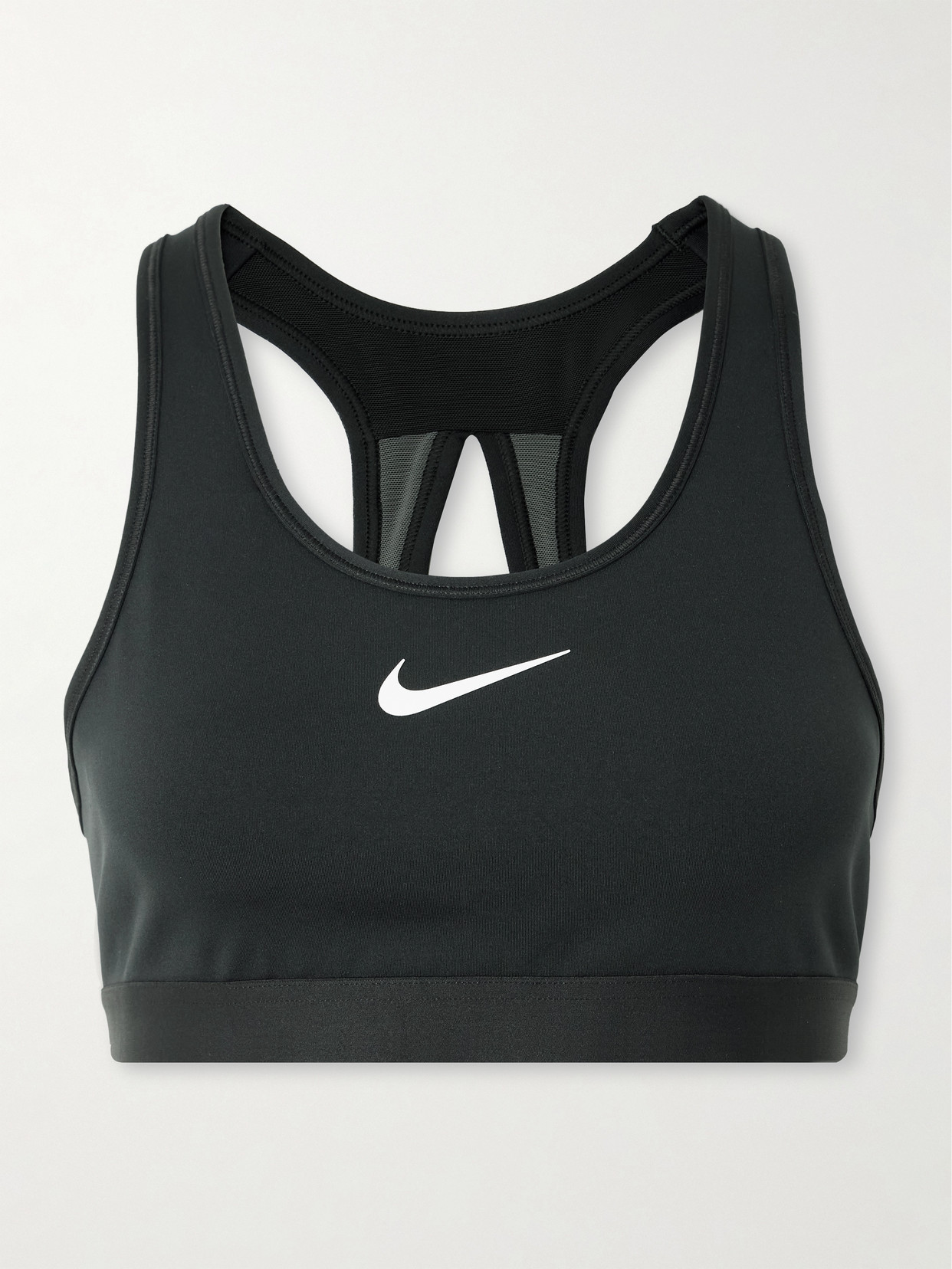 Nike Swoosh Mesh-trimmed Stretch Sports Bra In Black