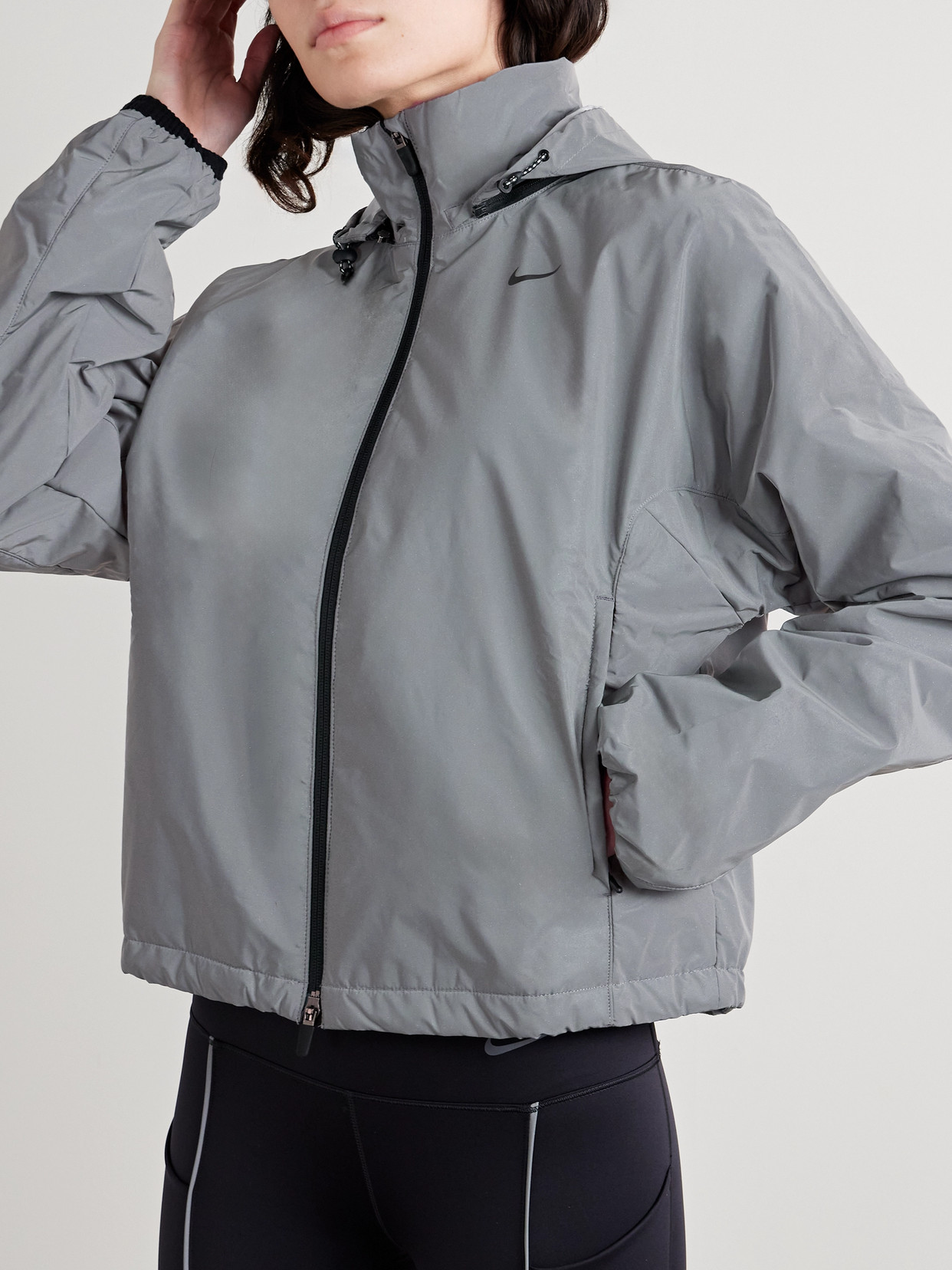 Nike Hooded Padded Coated Therma-fit Jacket In Silver