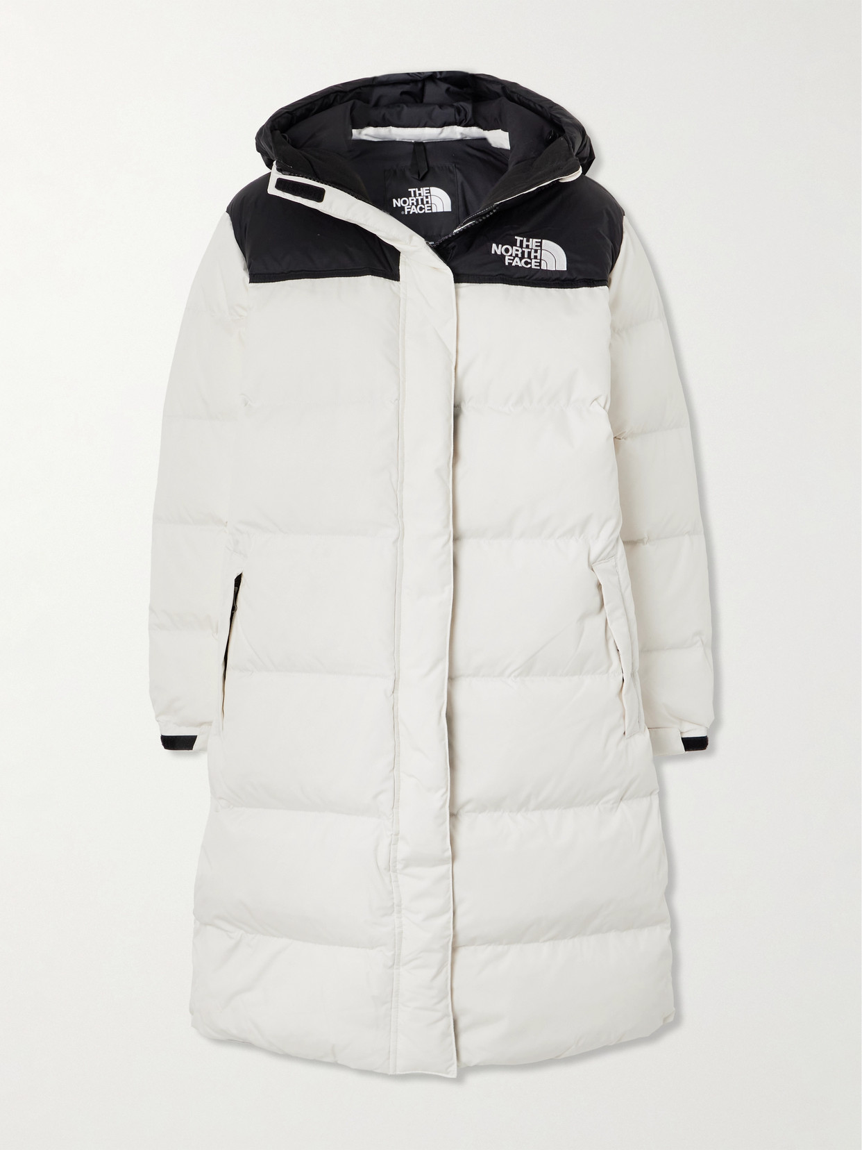The North Face Nuptse Hooded Embroidered Quilted Shell Down Parka In White