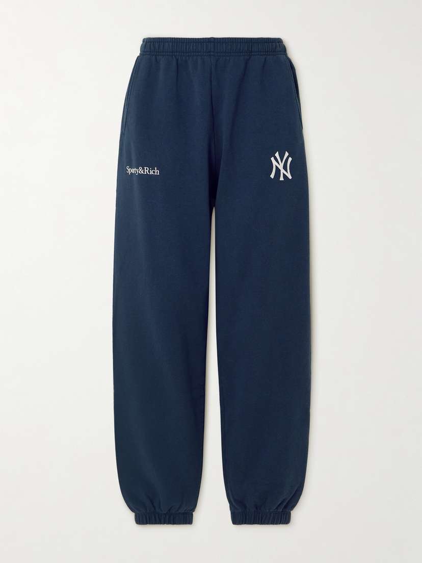 Sporty & Rich +'47 & The New York Yankees Embroidered Cotton-jersey Tapered Sweatpants