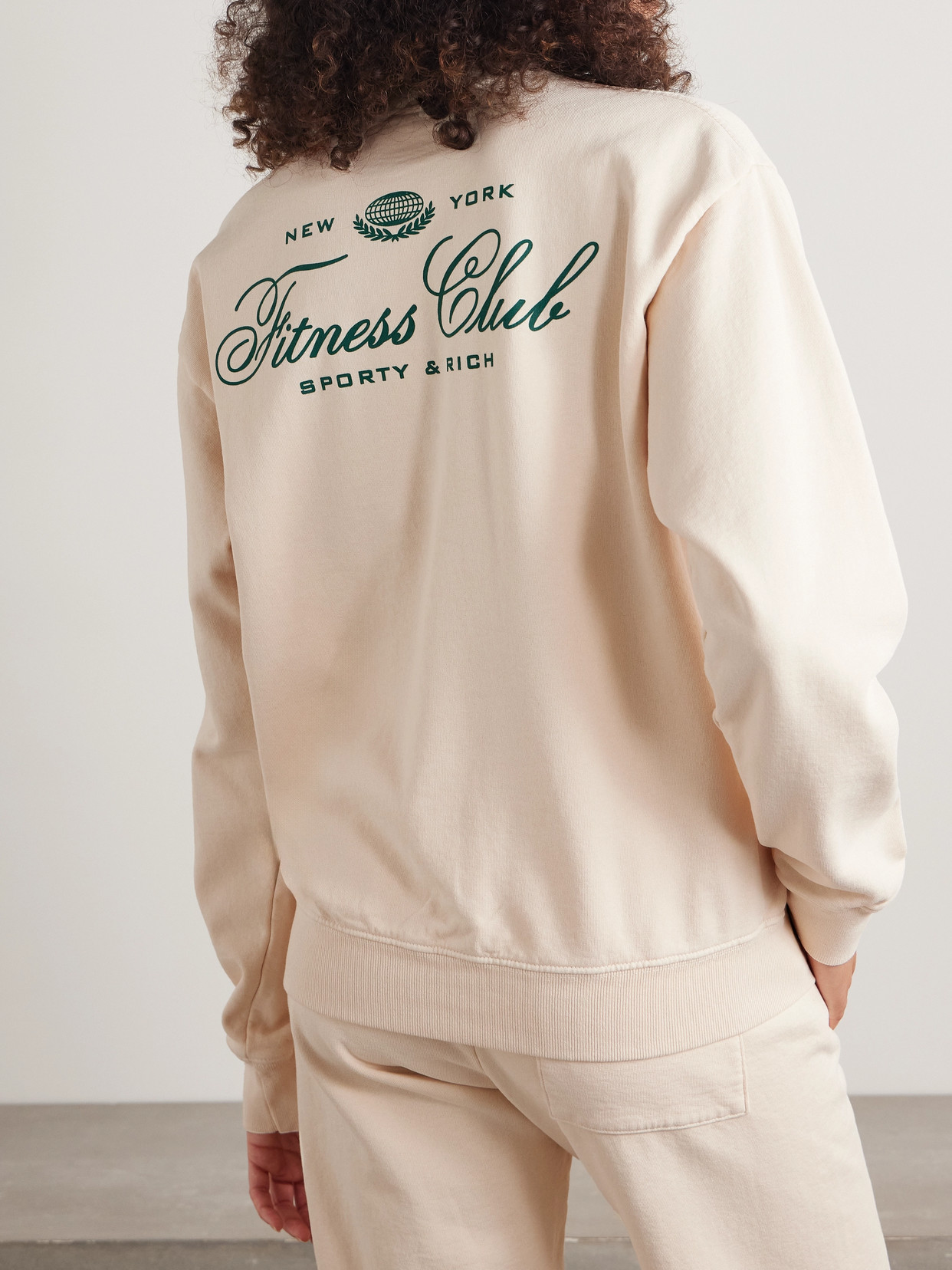 Sporty And Rich Fitness World Printed Cotton-jersey Sweatshirt In Cream