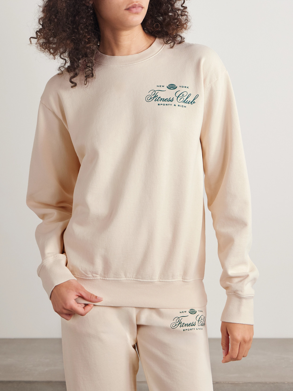 Sporty And Rich Fitness World Printed Cotton-jersey Sweatshirt In Cream