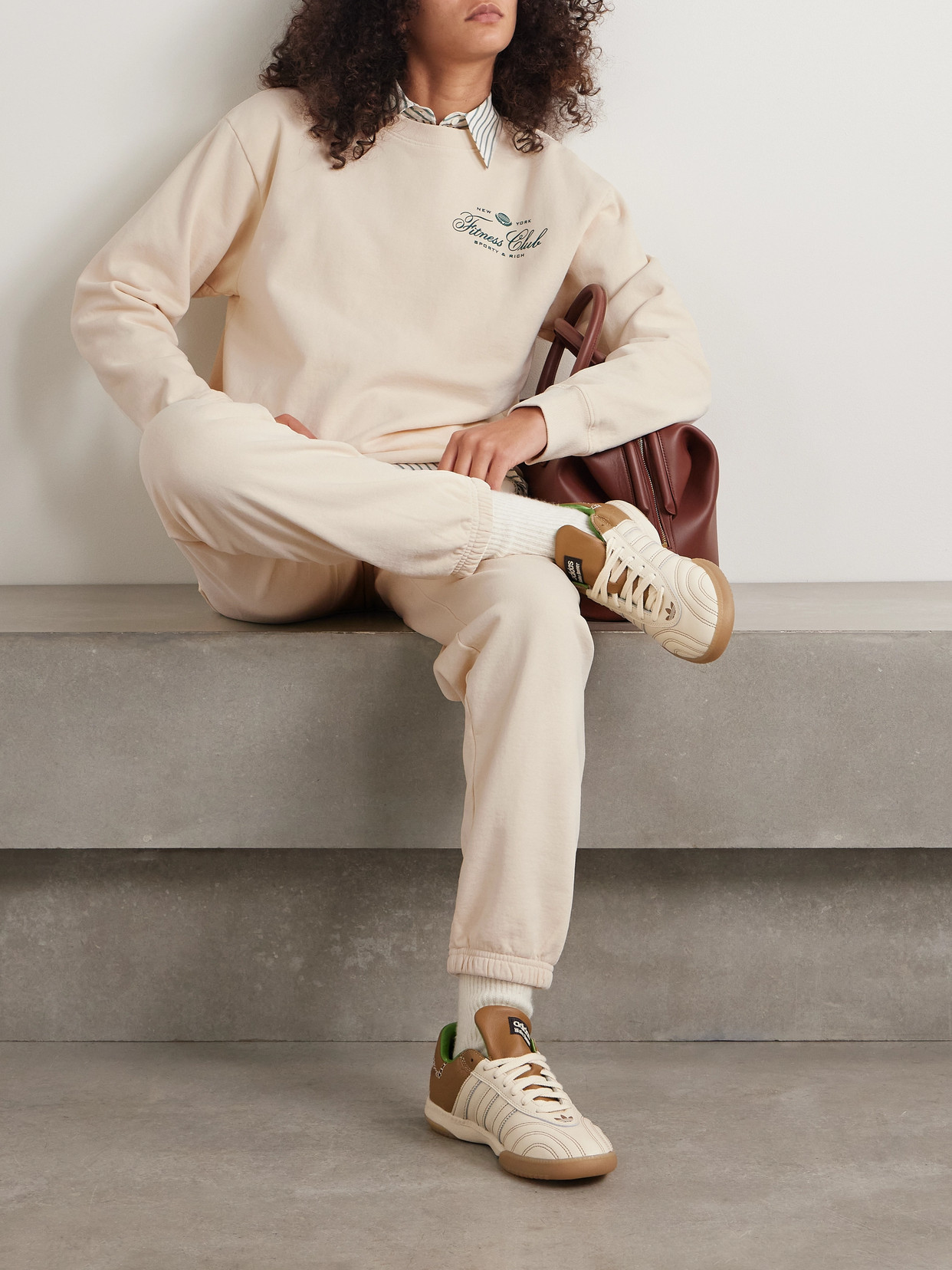 Sporty And Rich Fitness World Printed Cotton-jersey Sweatshirt In Cream