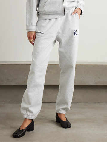 SPORTY & RICH + '47 & The New York Yankees embroidered cotton-jersey tapered sweatpants
