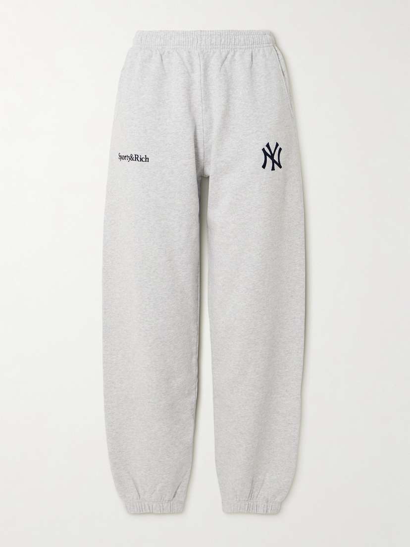 Sporty & Rich +'47 & The New York Yankees Embroidered Cotton-jersey Tapered Sweatpants