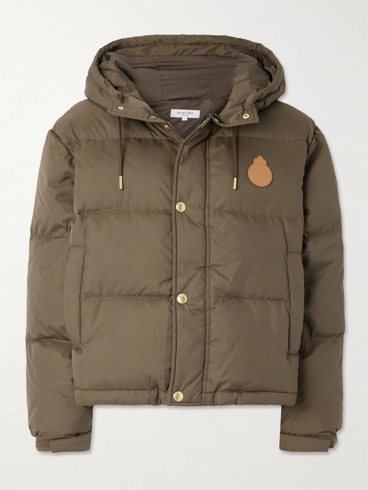 Sporty And Rich Equestrian Drop Logo-appliquéd Quilted Shell Hooded Down Jacket In Brown