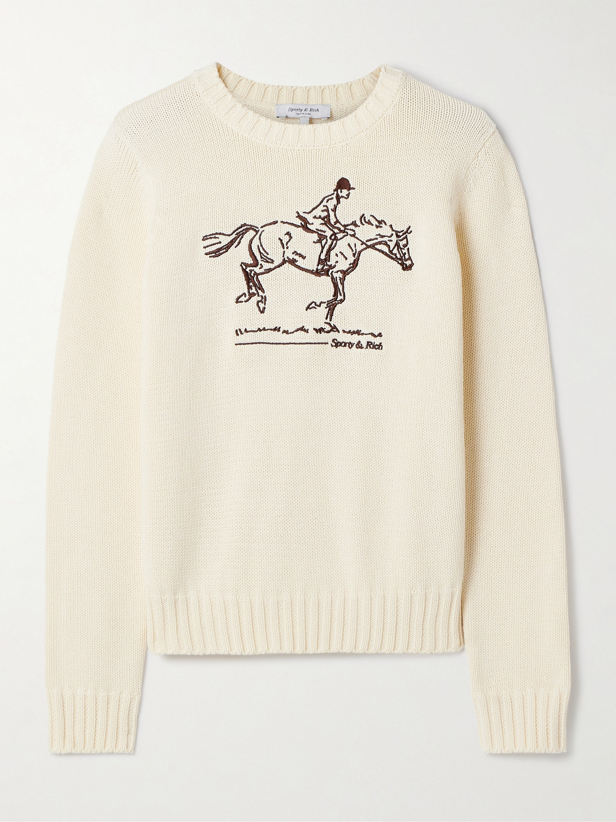 Sporty & Rich - Ivylee Embroidered Cotton Sweater - Cream