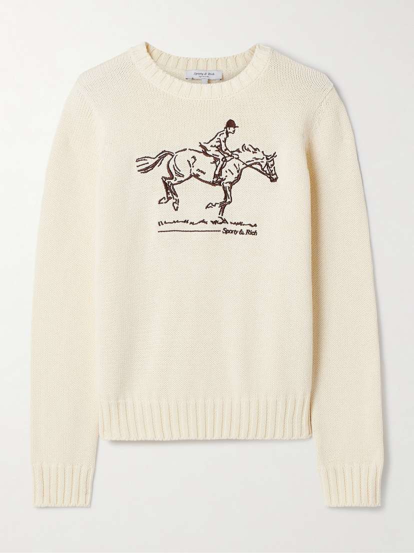 Sporty & Rich Ivylee Embroidered Cotton Sweater - x large
