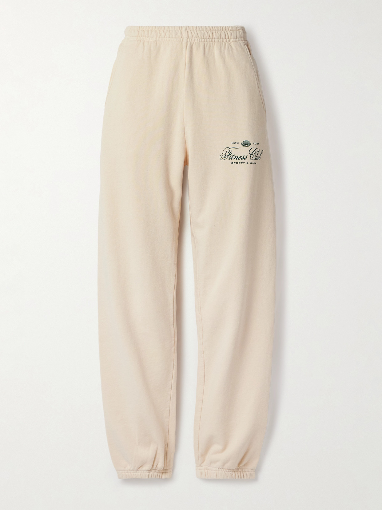Sporty And Rich Fitness World Printed Tapered Cotton-jersey Track Pants In Cream