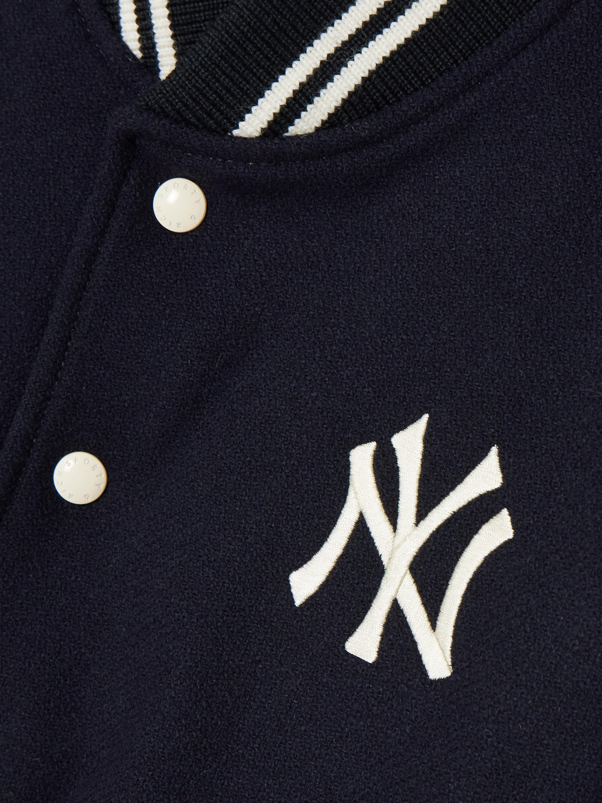 Sporty And Rich + '47 & The New York Yankees Embroidered Striped Wool-blend Varsity Jacket In Blue