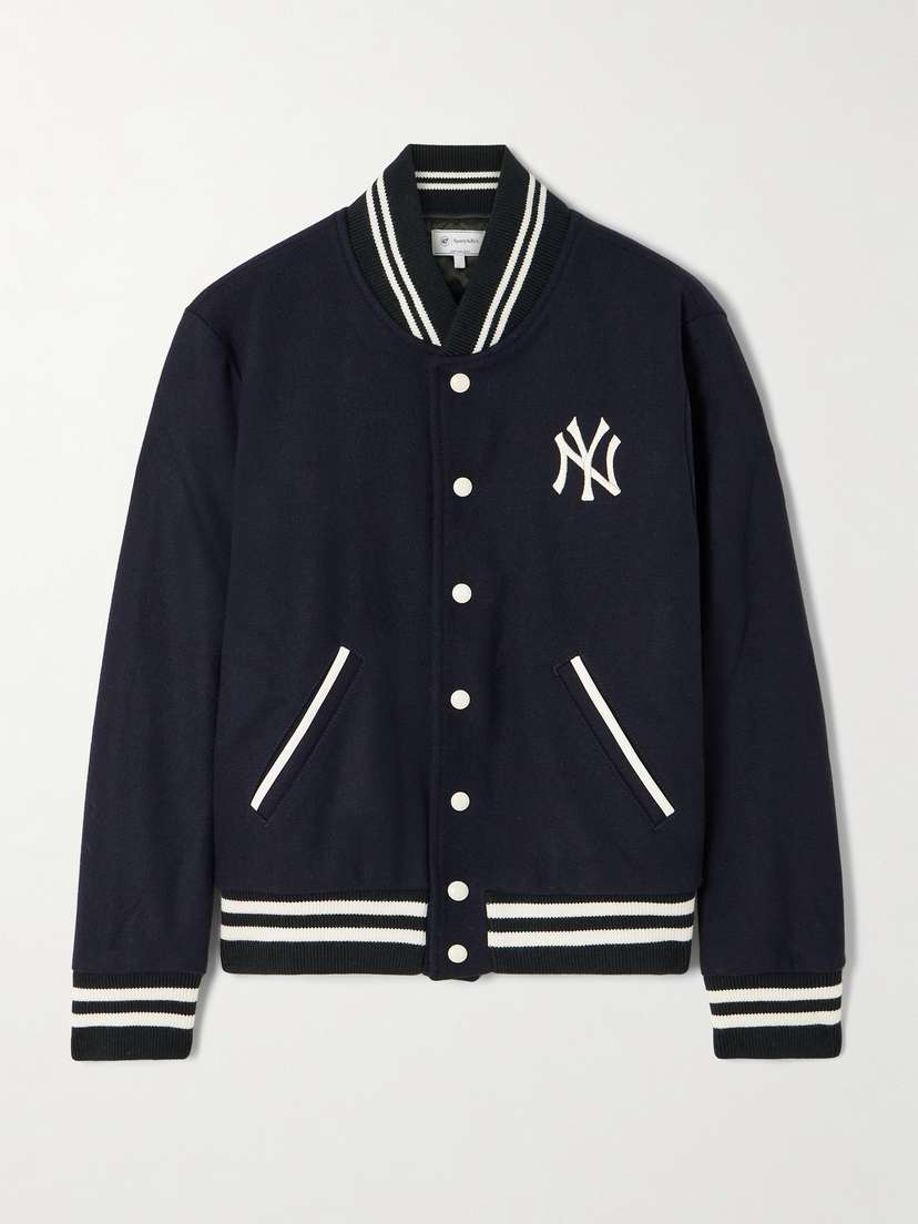 Sporty & Rich +'47 & The New York Yankees Embroidered Striped Wool-blend Varsity Jacket