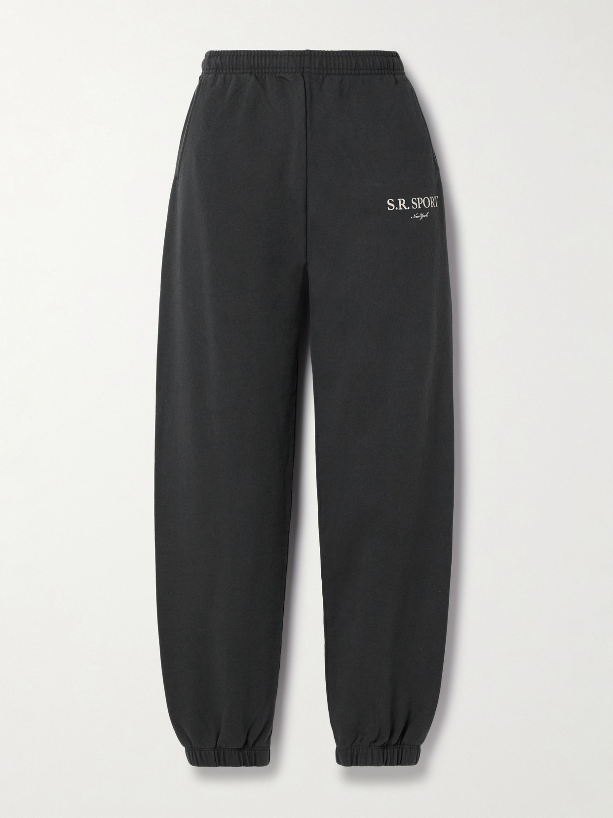Sporty And Rich Printed Cotton-jersey Track Pants In Black