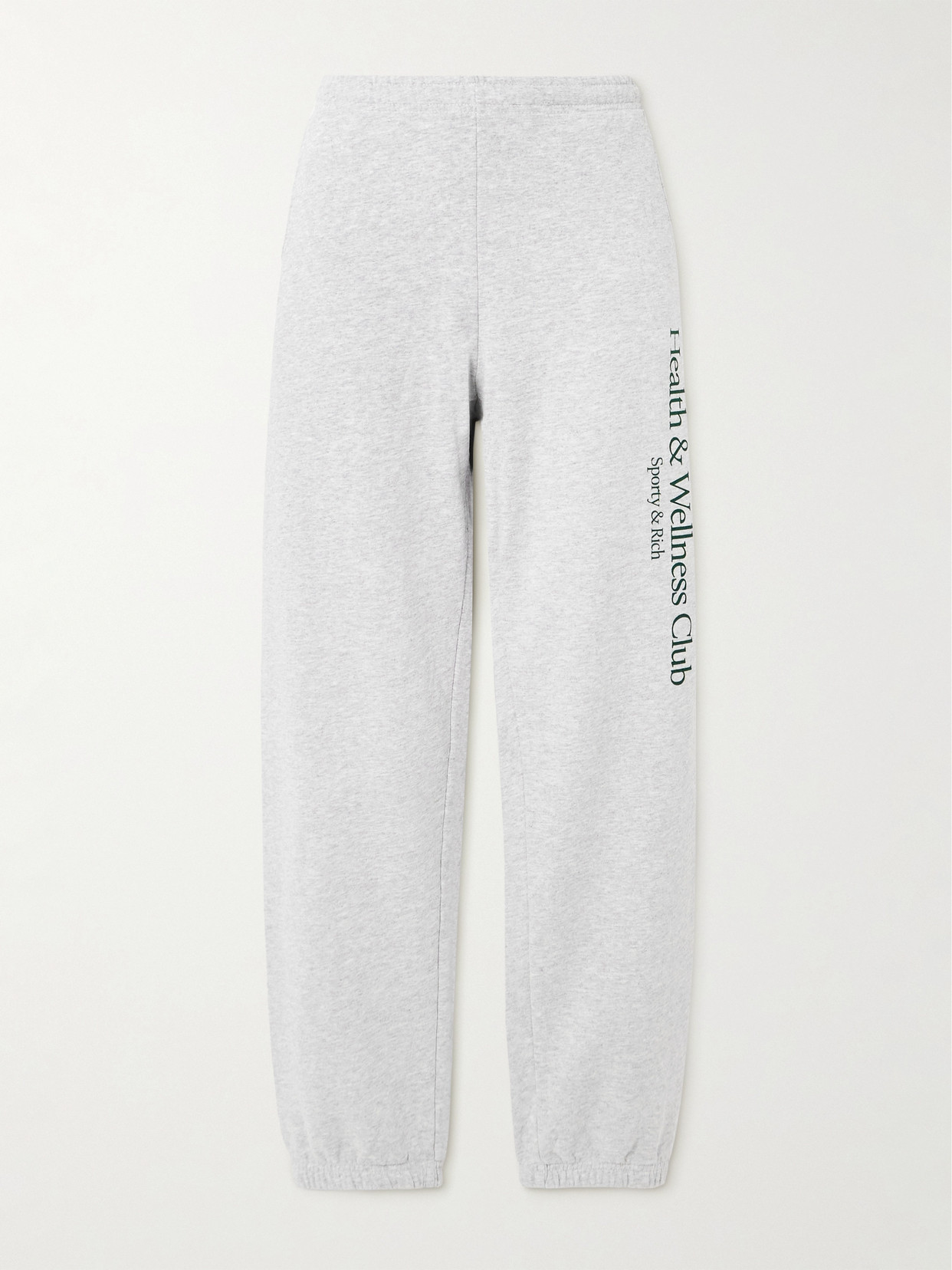 Sporty And Rich Printed Cotton-blend Jersey Tapered Track Pants In Gray