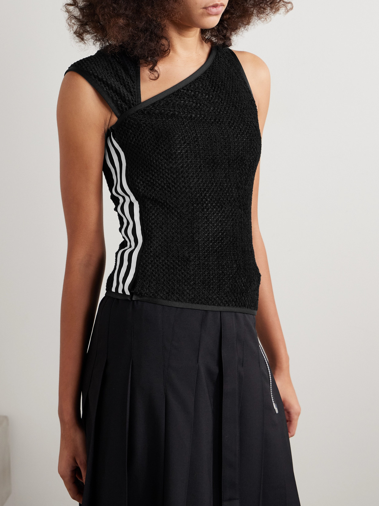 Adidas Originals + Y-3 Asymmetric Striped Stretch Jersey-trimmed Brushed Recycled-mesh Tank In Black
