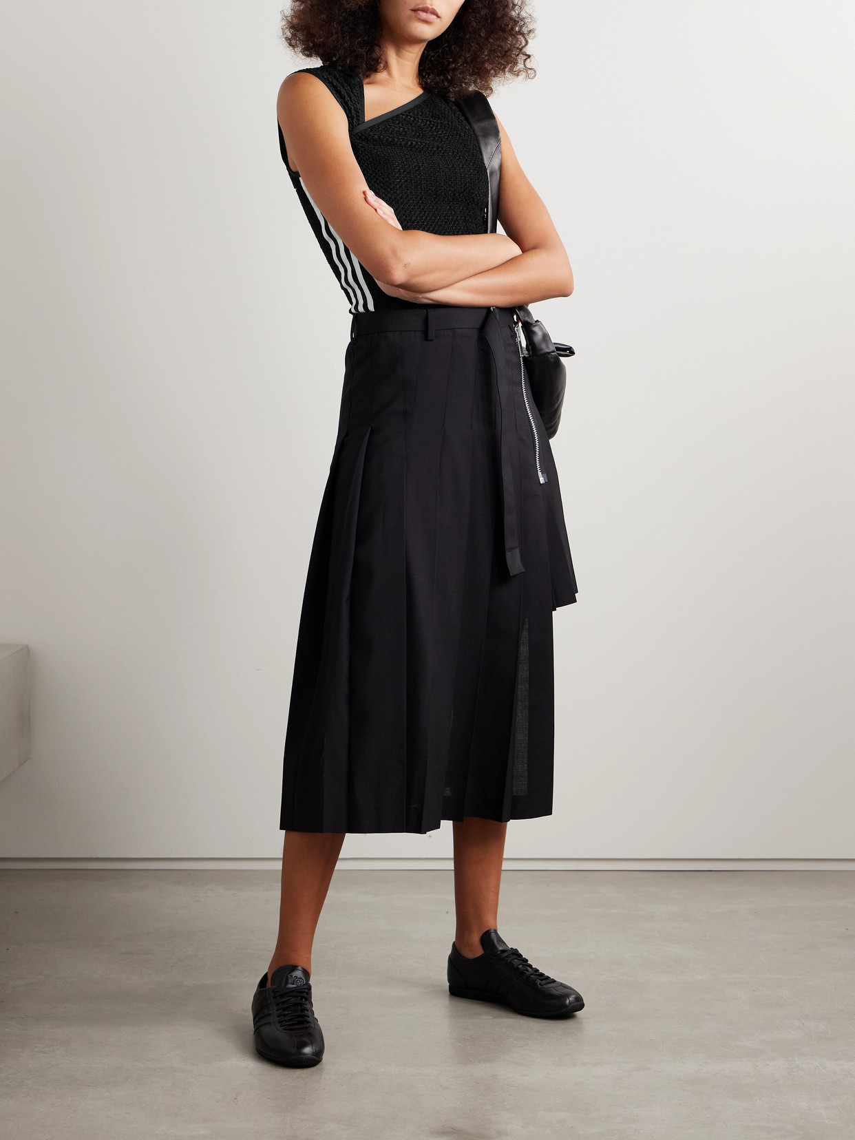 Adidas Originals + Y-3 Asymmetric Striped Stretch Jersey-trimmed Brushed Recycled-mesh Tank In Black