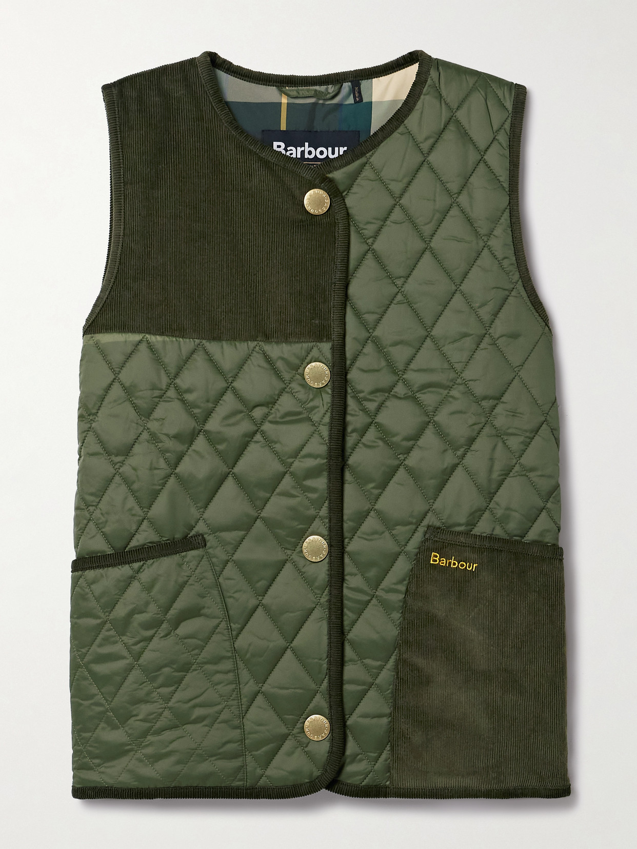 Barbour Healy Paneled Quilted Shell And Cotton-corduroy Vest In Green