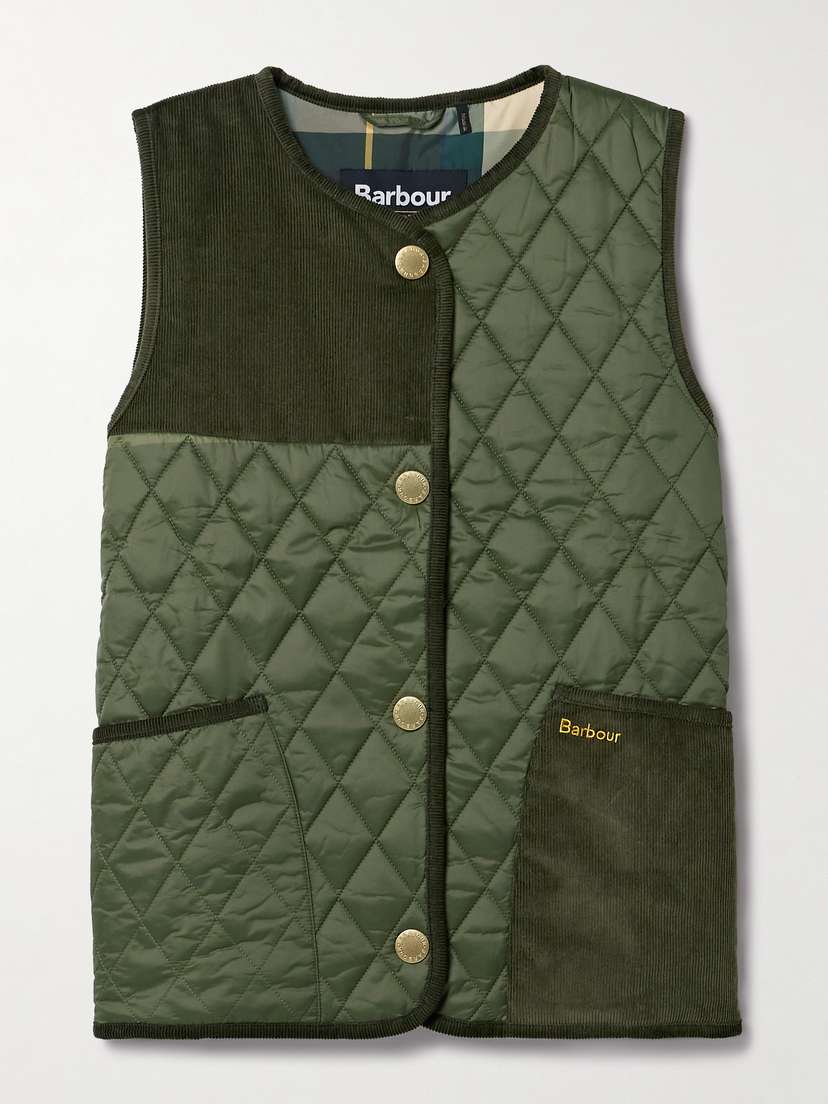Barbour Healy Paneled Quilted Shell And Cotton-corduroy Vest - UK 16