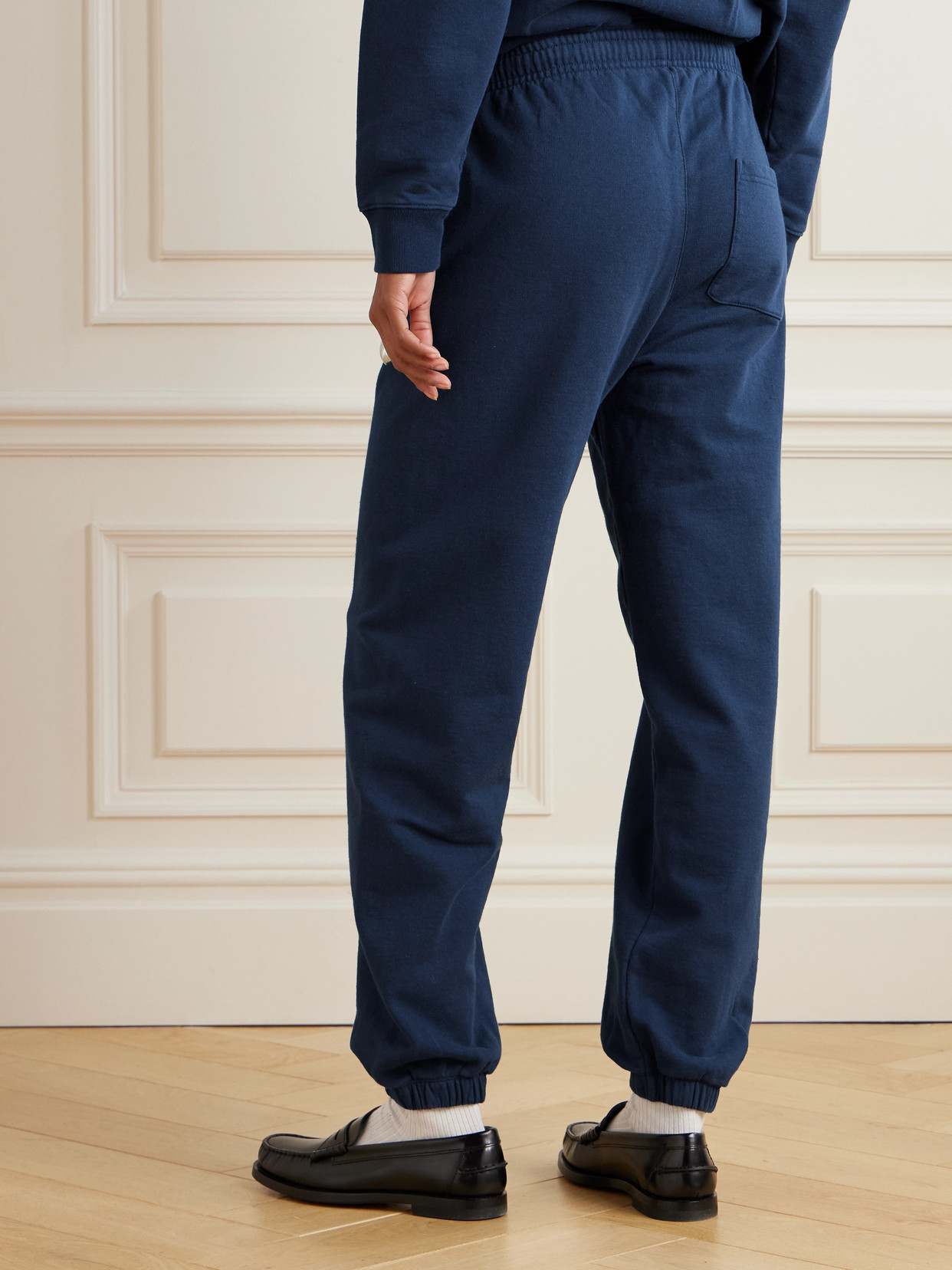 Sporty And Rich Vendome Resort Printed Cotton-jersey Tapered Track Pants In Blue