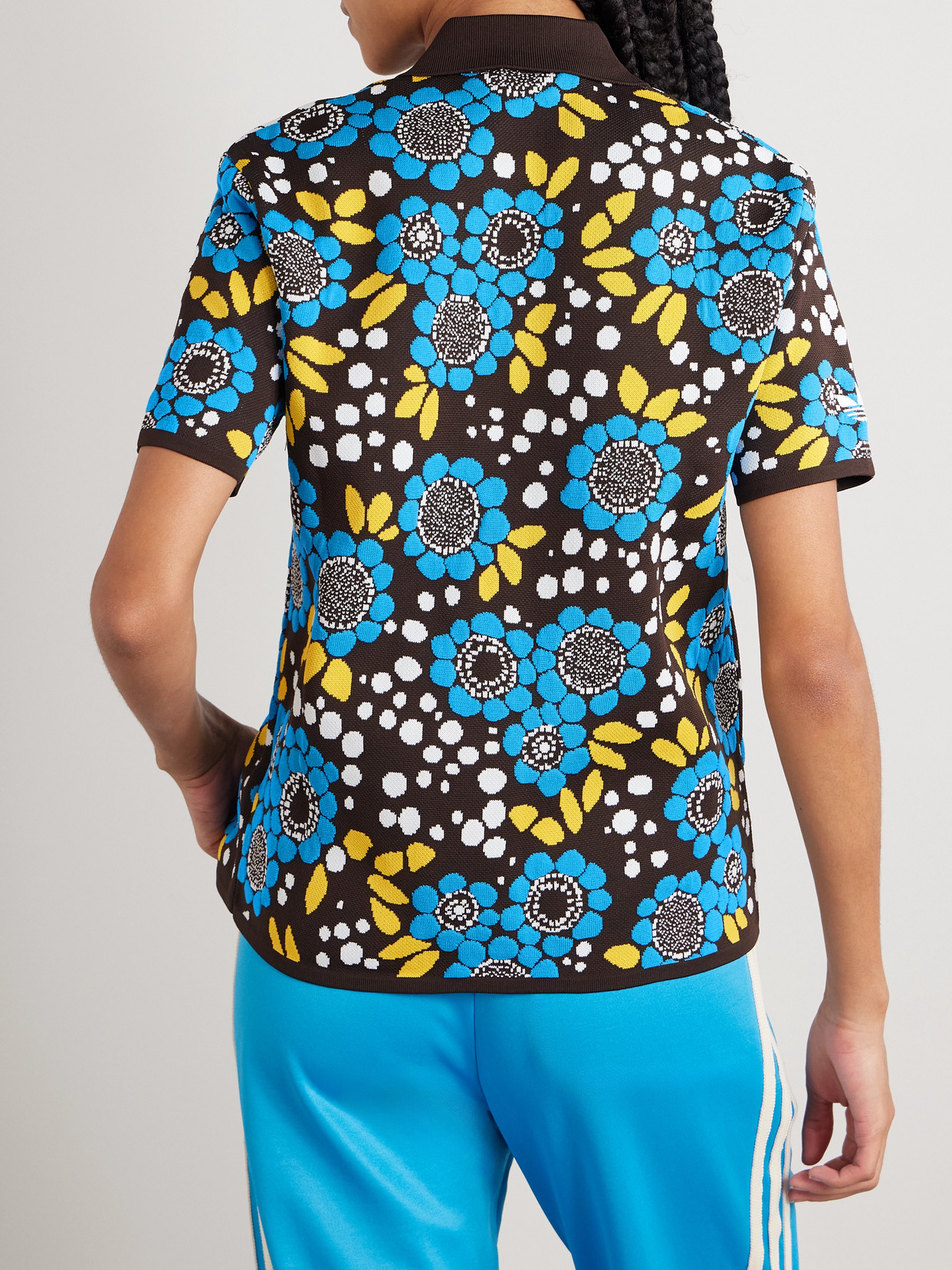 Adidas Originals + Wales Bonner Jacquard-knit Polo Shirt In Blue