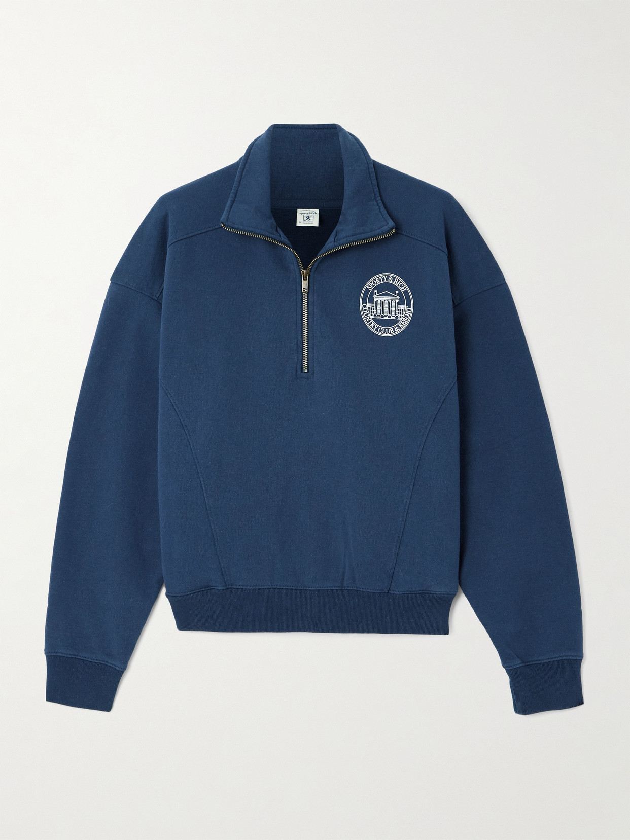 Sporty And Rich Printed Cotton-jersey Turtleneck Sweatshirt In Blue