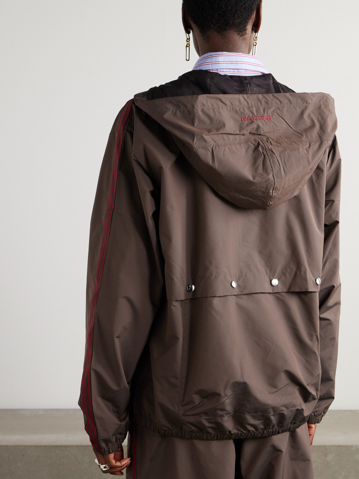 ADIDAS ORIGINALS + WALES BONNER HOODED EMBROIDERED STRIPED SHELL JACKET