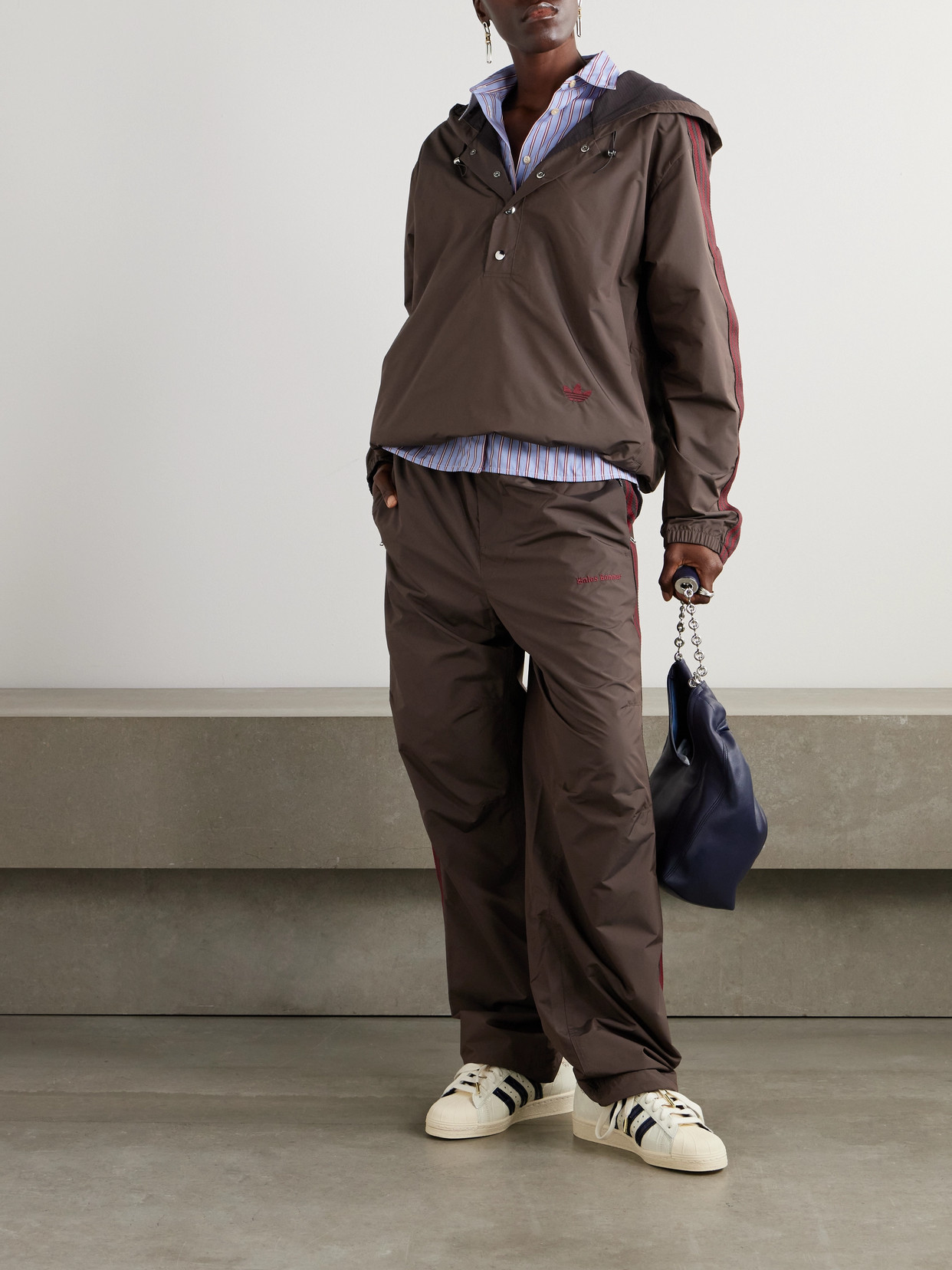 ADIDAS ORIGINALS + WALES BONNER HOODED EMBROIDERED STRIPED SHELL JACKET