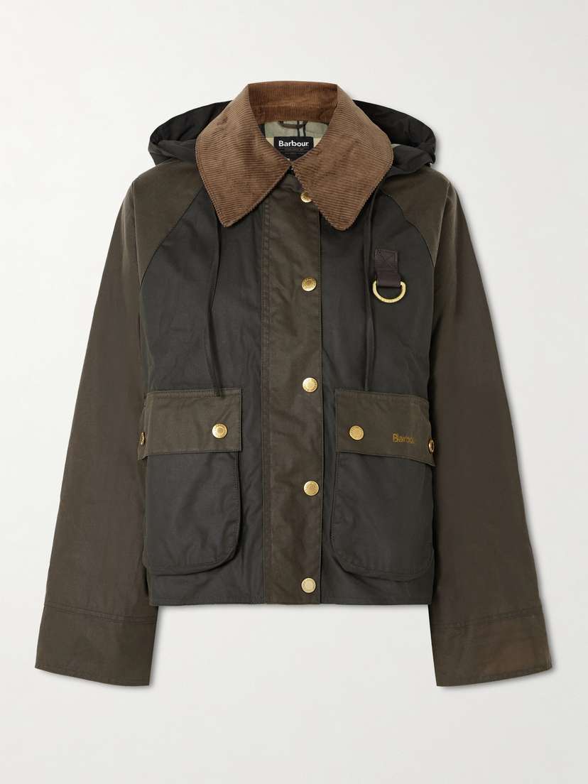 Barbour Reighton Spey Hooded Corduroy-trimmed Waxed-cotton Jacket