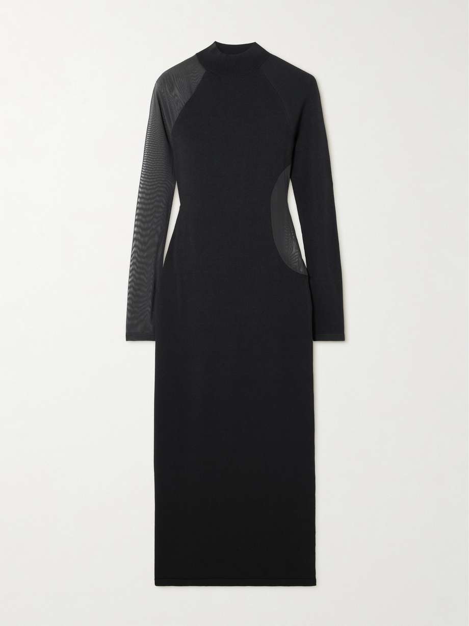+ y-3 recycled mesh-trimmed stretch-jersey maxi dress